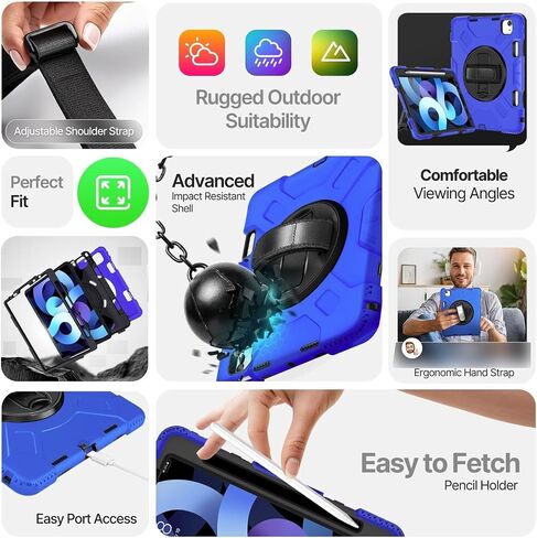 حالة حماية TNP لـ IPAD AIR 6th M2 2024 11 بوصة ، والخامس الرابع ، 10.9 بوصة و iPad Pro 4th 3rd 2nd Generation (2022 2021 2020 2018) W/Pencil Holder ، مقبض ، حزام حامل ، كتف ، Mint in Saudi Arabia