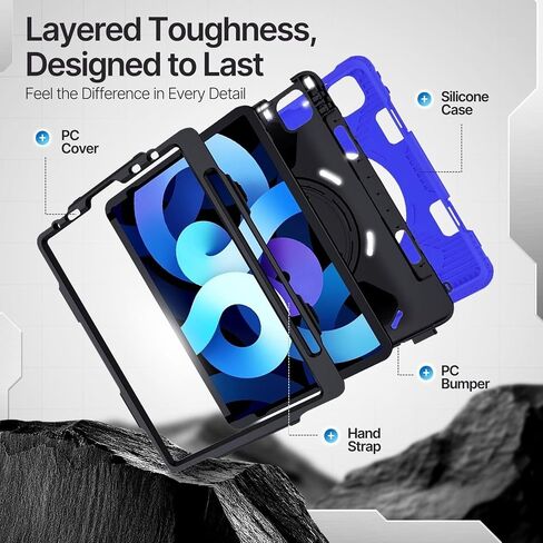 حالة حماية TNP لـ IPAD AIR 6th M2 2024 11 بوصة ، والخامس الرابع ، 10.9 بوصة و iPad Pro 4th 3rd 2nd Generation (2022 2021 2020 2018) W/Pencil Holder ، مقبض ، حزام حامل ، كتف ، Mint in Saudi Arabia