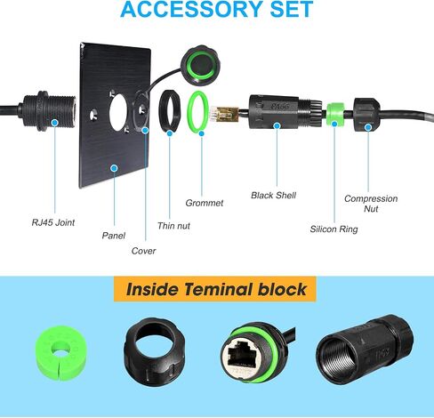 RJ45 Waterproof Connector M20 Cat6a/Cat6/Cat5e/Cat5 Ethernet LAN Cable Coupler with Waterproof/Dust Cap Cover 25cm Network Cable Shield for Outdoor Network in Saudi Arabia