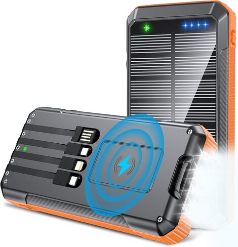 Power Bank Wireless Charger 52800mAh تم تصميمه في 4 كابلات 7 مخرجات 22.5W بنك الطاقة السريع لجميع الأجهزة المحمولة 4Inputs شاحن الطاقة الشمسية مع المصابيح المزدوجة (البرتقالي) in Saudi Arabia