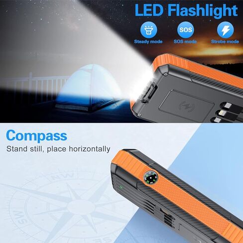 Power Bank Wireless Charger 52800mAh تم تصميمه في 4 كابلات 7 مخرجات 22.5W بنك الطاقة السريع لجميع الأجهزة المحمولة 4Inputs شاحن الطاقة الشمسية مع المصابيح المزدوجة (البرتقالي) in Saudi Arabia