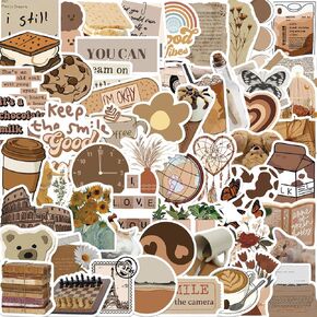 60pcs Brown Aesthetic Vintage Stickers Cute Water Bottle Stickers Vintage Aesthetic Bohemian Laptop Decals Waterproof Decal Pack for Laptops (Brown Aesthetic Vintage Stickers)