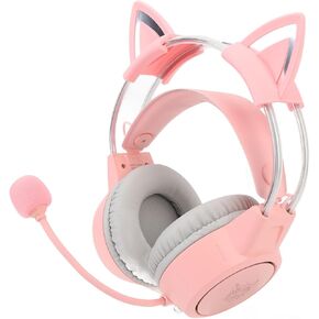 Asixxsix Cat Ear Gaming Headset, Adjustable Headband Wired Gaming Headphone with Mic, Surround Sound, RGB Lighting Gaming Headset with a 3.5mm Jack for PC, Laptop, Tablet (Roseate)