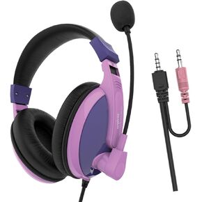 Bass Stereo Over-Ear Gaming Wired 3.5Mm Headsets Earphone with Mic for Kids - Purple/White (Purple)