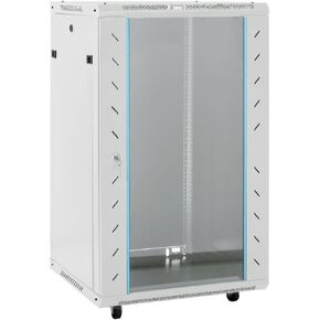18U Network Cabinet مع أقدام دوارة ، باب زجاجي قابل للقفل ، بناء فولاذي مدفوع البارد ، توافق 19 بوصة ، رمادي