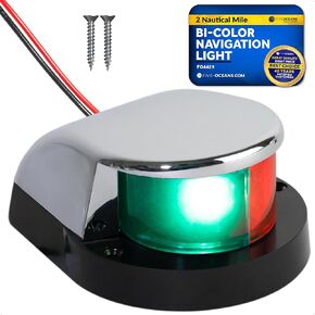 Five Oceans Boat Navigation Lights, LED Bow Light, Boat Navigation Lights Red and Green, Horizontal Mount Bi-Color Light, 12V, USCG Rules 2NM, for Pontoon, Fishing Boats, Bass Boats - FO4429