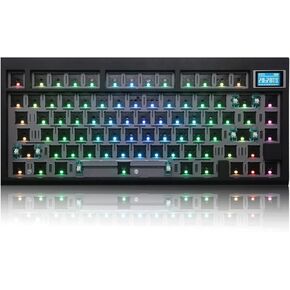 GMK81 Mechanical Keyboard Kit with Sreen,75% Triple Mode BT5.0/Type-C/2.4GHz Wireless Keyboard Base RGB Programmable Gasket-Mounted Hot Swap PCB DIY Barebones Kit for Win/Mac