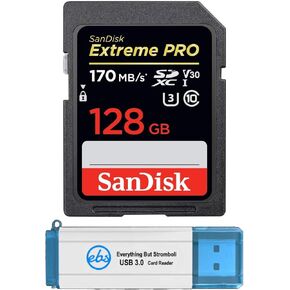 SanDisk 128GB SDXC SD Extreme Pro Memory Card Works with Sony Alpha a6100, a6600 Mirrorless Camera Class 10 (SDSDXXY-128G-GN4IN) Bundle with (1) Everything But Stromboli 3.0 SD/Micro Card Reader