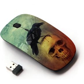 [ Optical 2.4G Wireless Mouse [ Teal Clouds Black Raven Skull ]