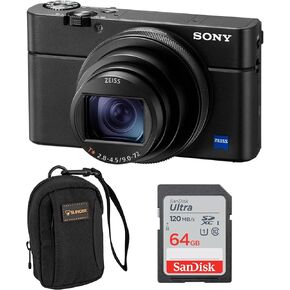 Sony RX100 VII كاميرا مضغوطة متميزة مع مستشعر CMOS مكدسة 1.0 من النوع (DSCRX100M7) ، حزمة مع بطاقة ذاكرة 64 جيجابايت ، كيس الكاميرا