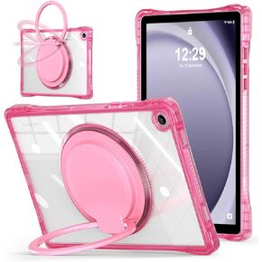 MEEgoodo Case for Samsung Galaxy Tab A9 Plus 11 inch 2023 (Fit Model SM-X210/X216/X218), Glitter A9+ Tablet Cases with Soft TPU & Transparent PC & Rotating Stand, Pink