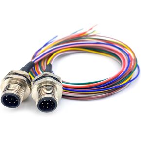 2Pcs M12 8 Pin A Code Male Connector Cable, IP67 Waterproof Back Mount Cable UnShielded Straight Aviation Socket Electrical Cable Sensor Receptacle 60V 2A (0.5Meter/1.64ft)