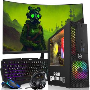Dell OptiPlex Desktop PC – Intel Core i5, 32GB ARGB RAM, 1TB SSD, 27 Inch Curved Monitor, GT 1030 Graphics, RGB Keyboard with AI Copilot Key, Mouse & RGB Headphones, Windows 11 Pro (Renewed)