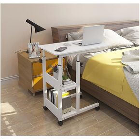 Overbed Table Adjustable Height Over-Bed Table for Small Spaces with Drawer and Wheels - Laptop Stand Desk Ideal for Bedrooms and Standing Desks