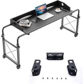 Under Desk Laptop Storage Mount，Overbed Table with Wheels for King & Queen Size Beds