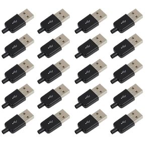 20 Sets USB 2.0 Male Solder Socket,USB Type A 4 Pin Male Connector with Black Cover for Wire Repair、DIY