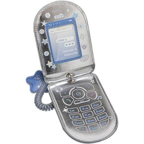 Flip Phone Shaped Photocard Holder, Cartoon Photo Card Protective Sleeve Waterproof Leather Case, Holds 2-3 Cards