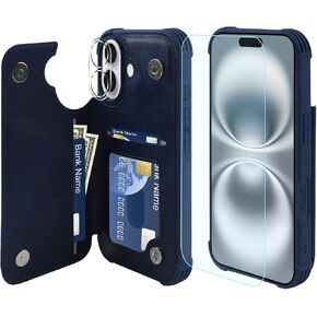 VANAVAGY Compatible for iPhone 16e Wallet Case for Women Men with Credit Card Holder, RFID Block PU Leather Flip Folio Phone Case with Magnetic Kickstand with Screen Camera Protector, Clove Purple in Kuwait