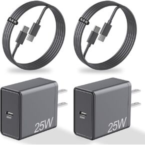 2 Pack 25W USB C Super Fast Charger for Samsung Galaxy A16 5G/A15/A14/A13/A55/A54/A53/A52/A51/A71/A43/A42/S25 Ultra/S24+/S23/W25/Z Flod6, PD Port Wall Charging Block + 2 * 6.6ft Type C Phone Cables