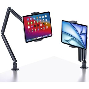 حامل حامل مكتب الكمبيوتر اللوحي ، حامل طاولة الذراع القابل للتمديد لأجهزة iPad ، قوس دوار من الألومنيوم 360 درجة مع قاعدة معدنية ، متوافقة مع أقراص 4.7-13 بوصة ، الهواتف ، Samsung Galaxy ، Kindle Fire HD