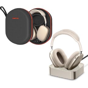 Charging Station & Charging Case for AirPods Max - Magnetic Headphone Charger & Protective Hard Case with Lightning & Type-C Connectors, Auto Sleep Mode (Starlight)