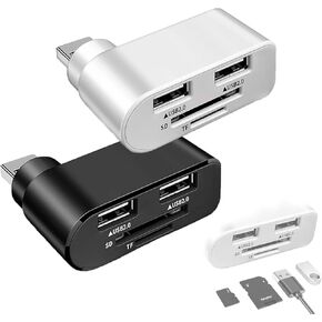 beeto Visulong 4 in 1 Rotatable USB Hub, Portable 180 Degrees Rotate USB Hub, USB 2.0x2+TF + SD, USB C SD Card Reader for MacBook, Laptops, Mobile HDD and More(Black+White)
