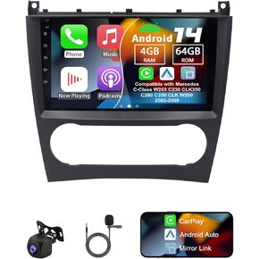 Radio Android 14 Car Radio متوافق مع Mercedes C-Class W203 C230 CLK350 C280 C350 CLK W209 2003-2009 ، 4G+64G 9 "
