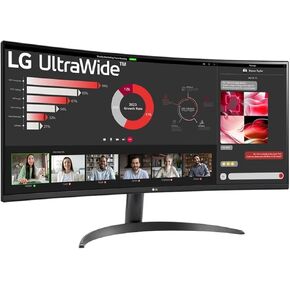 LG 34 Inches 21:9 Curved Ultra Wide Monitor, WQHD(3440 x 1440 Pixels), sRGB 99%(Typ), HDR 10, Dual Controller, PBP, Flicker Safe, Smart Energy Saving, HDMI, DP, Head Phone Out,Tilt, Black, 34WR50QC