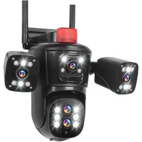 10K 20mp Outdoor Wireless WiFi Security Camera 10X Auto Tracking 8K PTZ 5 Lens 4 Screens IP CCTV Cam Waterproof(U/S,20MP Add 128G Card)
