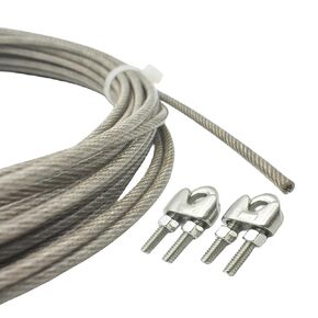 5/64" Vinyl Coated Wire Cable 32 FT Stainless Steel Rope with Clamp Clips for Outdoor String Lights Hanging Kit,2 mm Thickness 10 m Long Clear