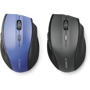 E-YOOSO Wireless Mouse for Laptop, Computer USB Mouse 18 Months Battery Life, 5 Level 4800 DPI, 6 Button for Mac, Chromebook, PC, Windows - 2 Pack (Gray+Blue)