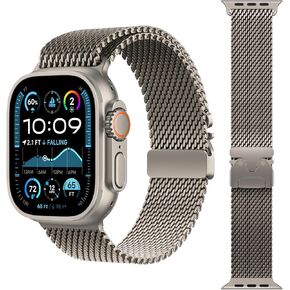 Milanese Loop Band Compatible with Apple Watch Bands Ultra 2/Ultra 49mm 46mm 45mm 44mm for Women Men, Parachute-style Buckle Metal Mesh Breathable Strap Bracelet for iWatch Series 10 SE 9 8 7 6 5 4