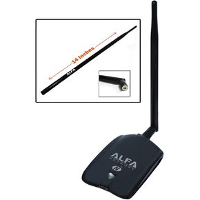 Alfa AWUS036NHA High Gain Wireless B/G/N USB Adaptor - Long-Rang Wi-Fi Network Adapter With 5dBi and 9dBi Antenna for Wardriving & Range Extension - Windows XP / Vista 64-Bit /128-Bit Windows 7 Compatible - Atheros Chipset