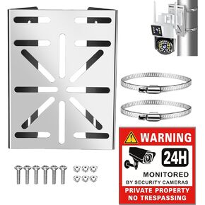 Security Camera Universal Wall Mounting Bracket with 2 Loops, Stainless Steel Vertical Pole Mount Adapter for CCTV Surveillance Camera PTZ Dome Indoor Outdoor AP Access Point Client CPE