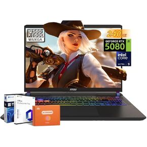 MSI Vector 16 HX Gaming Laptop, NVIDIA RTX 5080 16GB GDDR7, Intel Ultra 9 275HX(Up to 5.4GHz), 16 inches QHD+ LCD 240Hz, Thunderbolt 5, 64 GB DDR5, 2 TB SSD, Windows 11 Pro, Office Pro Lifetime