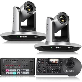 FoMaKo NDI Camera, AI Auto Tracking HDMI PTZ Camera, 20x Optical Zoom(2pcs),KC608 PTZ Controller, M1 Video Mixer Switcher,for Church Services Worship Education(FMK20UH X2+KC608+M1)