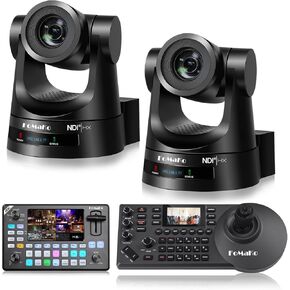 FoMaKo NDI Camera AI Auto Tracking, 20x Optical Zoom(2pcs),KC602 Video Mixer Swtcher,KC608 Pro PTZ Controller,for Church Worship Education Events(KN20AX2+KC602+KC608 Pro)