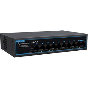 8 Port Gigabit PoE Switch with 2 Gigabit Uplink, 1000Mbps, 802.3af/at Compliant, 120W Built-in Power, Vlan, Unmanaged Metal Plug and Play, Ethernet Switch for AP/IP Camera