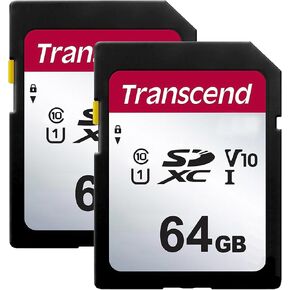 Transcend 64GB Secure Digital SDXC UHS-I Memory Card, Compatible with Canon PowerShot ELPH 135 Digital Camera - Class 10, U1, 100MB/s, 300 Series - Pack of 2