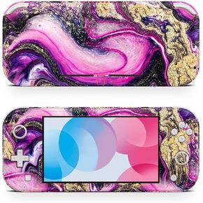 ZOOMHITSKINS Switch Lite Accessories, Compatible for Switch Lite Skin Glitter, Dark Pink Fuchsia Texture Gold Agate Mineral Marble Quartz, 3M Vinyl, Durable & Fit, Easy to Install, USA Made