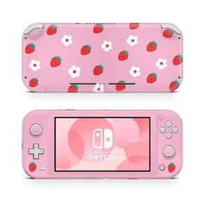 ZOOMHITSKINS Pink Switch Lite Accessories, Compatible for Nintendo Switch Lite Pink Skin Glitter, Cute Strawberry Pink Roses Sweet Anime Kawaii Ichigo Juice Japan, 3M Vinyl, Durable & Fit, USA Made