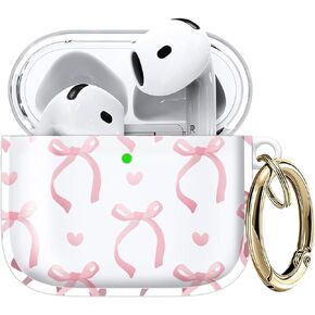 for AirPod 4 Case, Clear AirPod 4th Generation Case Protective Soft Cute Flower Air Pod 4 Cover for Women Girly with Keychain for Air Pods 4 Cover 2024,Pink Ribbon Bow
