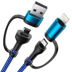 4 in 1 Fast Charging Cable 2Pack 60W 6FT Apple MFi Certified USB C to Lightning Cable Nylon Braided USB A/C to C/Lightning Cable Multi iPhone Charger Cord for iPhone 16 15 14 13 Pro/iPad/Samsung
