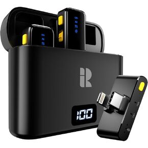 Wireless Lavalier Microphone for iPhone/Android/iPad/Laptop Dual Lav Mic with Charging Case, AI Noise Reduction, 50H Battery, 230ft Range, Lapel Microphones for Video Recording, Vlogging
