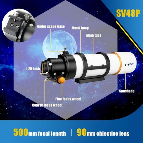 SC311 WiFi Telescope Camera IMX662 Color CMOS Sensor Bundle with SV48P 90mm Telescope, SV188P Dielectric Mirror Star Diagonal, SV182 6x30 Finderscope, for Moon Astrophotography in Saudi Arabia