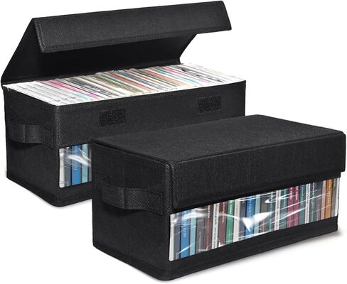 CCidea CD/DVD Storage Boxes - Pack of 2 CD Cases - 14" x 5.9" x 5.3" Disc Holders with Lids & Visual Window, Holds Up to 32 CDs in full jewel cases, 65 CDs in slim cases, and 180 discs in CD sleeves in Kuwait