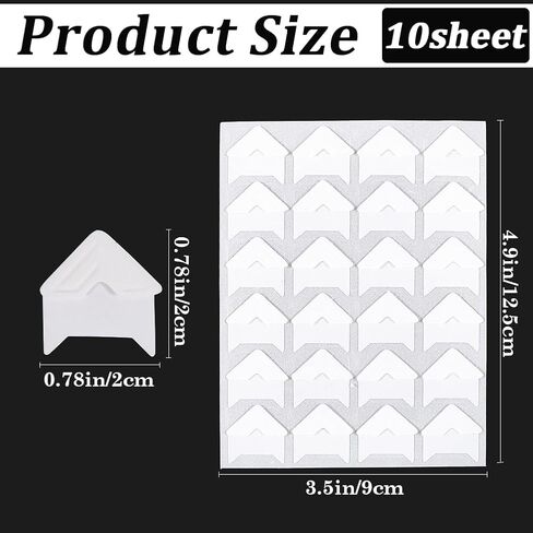 GorgeCraft 10 Sheets 240pcs كلاسيكي لورقة الورق الملصقات ذاتية اللصق ملصقات زاوية تصاعد زوايا التثبيت الجدار ملحقات الألبوم DIY للاصطدامات المجردة المجلة الشخصية (White) in Kuwait