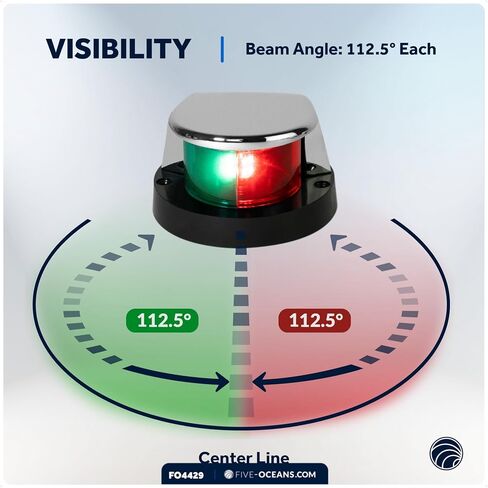 أضواء الملاحة للقارب من خمسة محيطات، ضوء القوس LED، أضواء الملاحة بالقارب باللون الأحمر والأخضر، ضوء أفقي ثنائي اللون، 12 فولت، قواعد USCG 2NM، للعائم، قوارب الصيد، قوارب باس - FO4429 in Kuwait