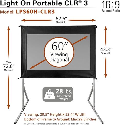 شاشات النخبة 55 بوصة شاشة عرض محمولة مع ارتفاع ثلاثي الأبعاد قابلة للتعديل 16: 9 ك 4K ALD شاشة عرض فائقة الرمي القصيرة للفيلم الشاشة المنزلية - الضوء على CLR 3 TT55V -Clr3 in Kuwait