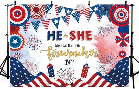 MEHOFOND 7x5ft 4th of July Gender Reveal Backdrop He or She What Will Our Little Firecracker Be Party Decorations Banner Red Blue Independence Day Patriotic Theme Baby Shower Photography Background in Saudi Arabia